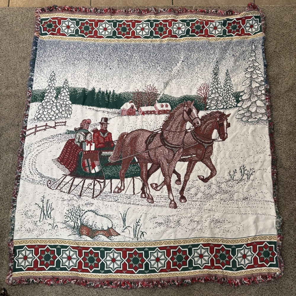 Vintage 1980 Clydesdale Tapestry Throw‎ Blanket Large Horse Wall Yarn Christmas